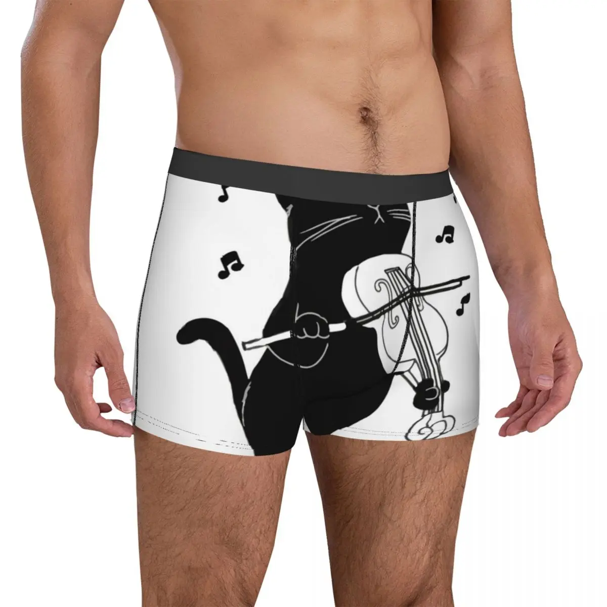 

Violin Underwear Black Cat Playing Violin Funny Musician Gift Pouch Boxershorts Design Boxer Brief Classic Men Panties Plus Size