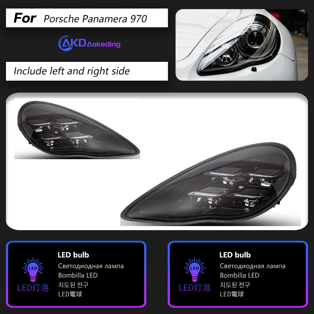 

Фара AKD для Porsche Panamera 970, светодиодная фара 2010-2013, фары 970.1 DRL, указатель поворота, дальний свет, проектор «ангельский глаз»