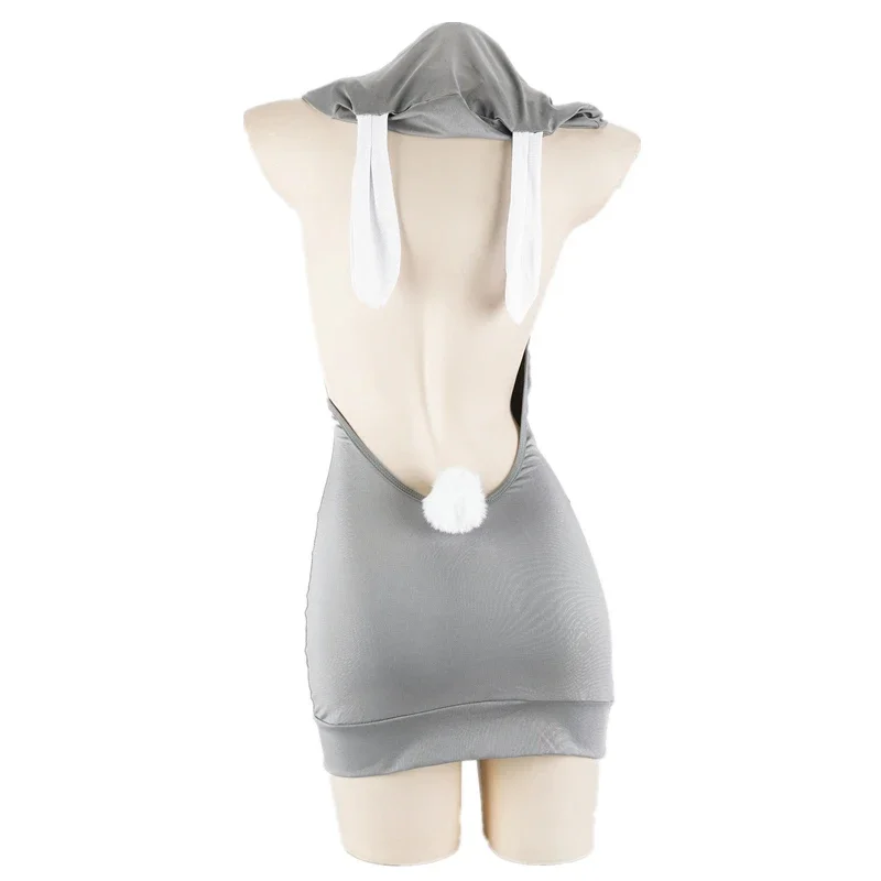 Аниме милая девушка милый кролик серые платье с капюшоном нижнее белье костюм