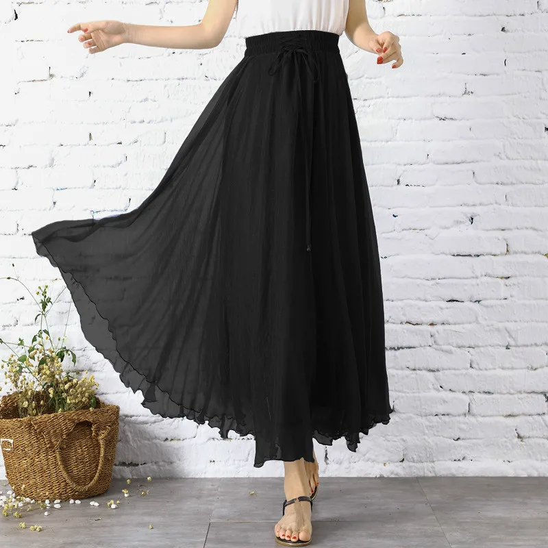 

Girls Chiffon Black Skirt A Line Women Summer High Waist Vintage Skirts Slim Bohemian Boho Beach Wear Elegant Casual Dance Skirt