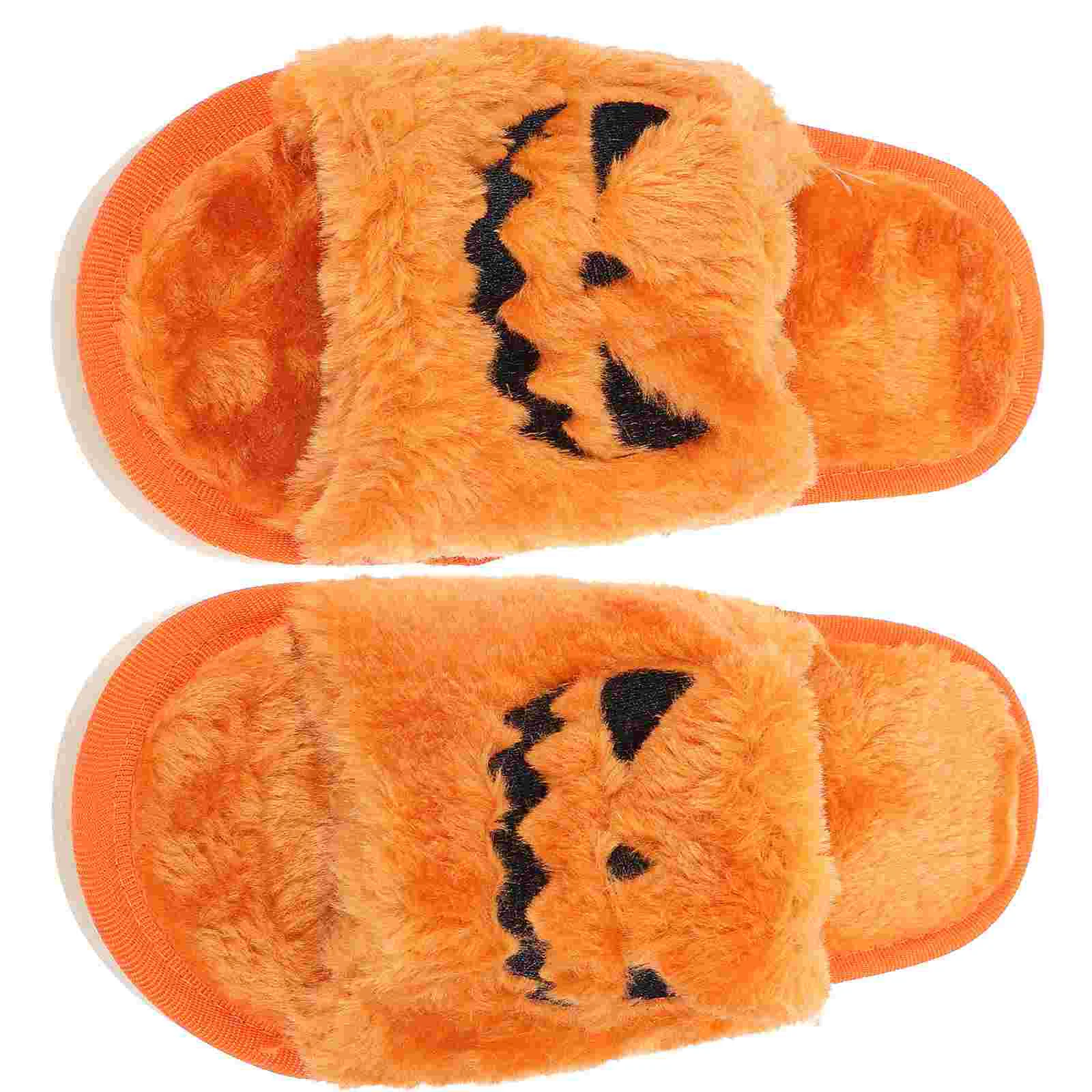 

Men's Slippers Plush Winter Shoes Pumpkin Furry Anti-skid Household Man Halloween Decors