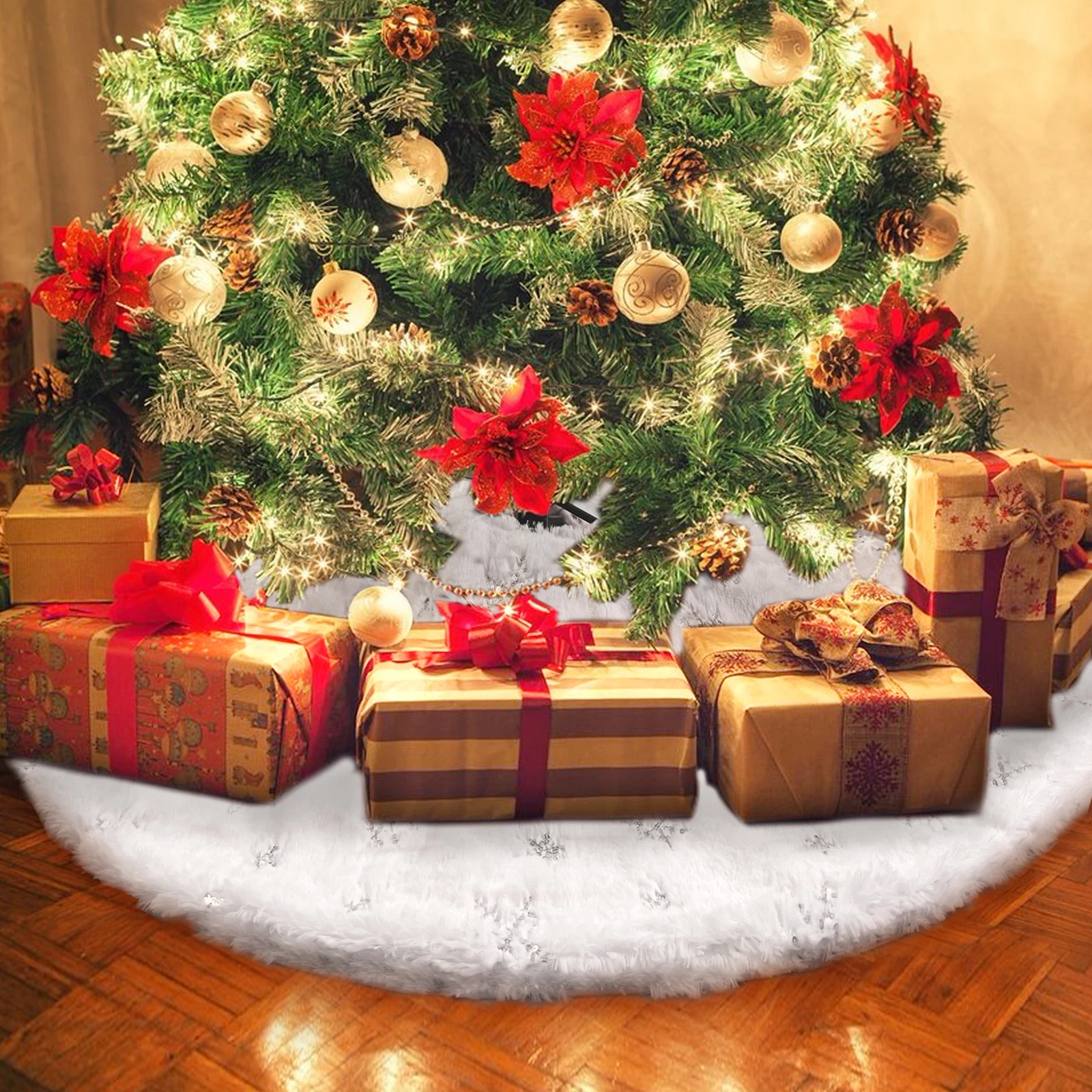 Белая Юбка Для Рождественской Елки Роскошное Искусственное Мех С Серебряными