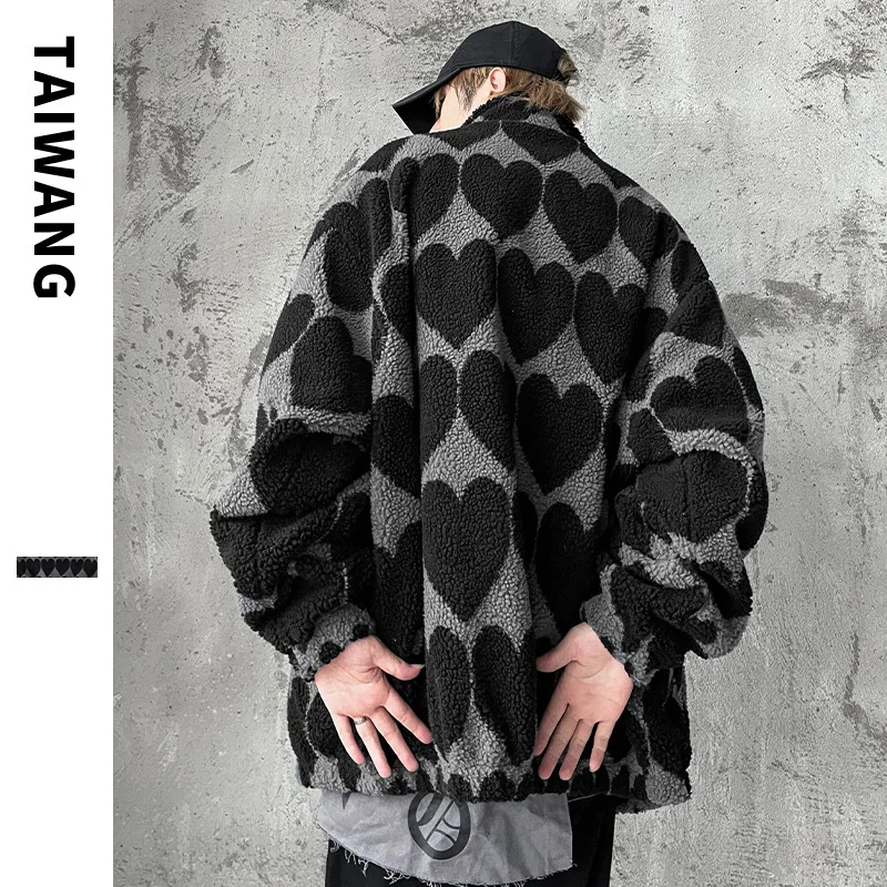 Autumn and winter new trendy brand loose lamb wool coat spades heart padded jacket men men's cold jacket parka Men's winter coat