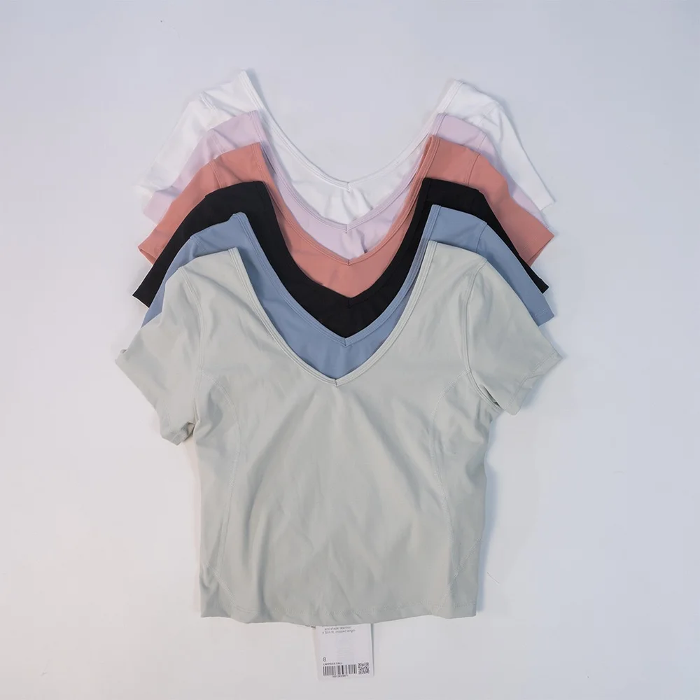 Lulu Summer New Sports Tank Top Open Waist Yoga Dress Casual Sports Short Sleeve