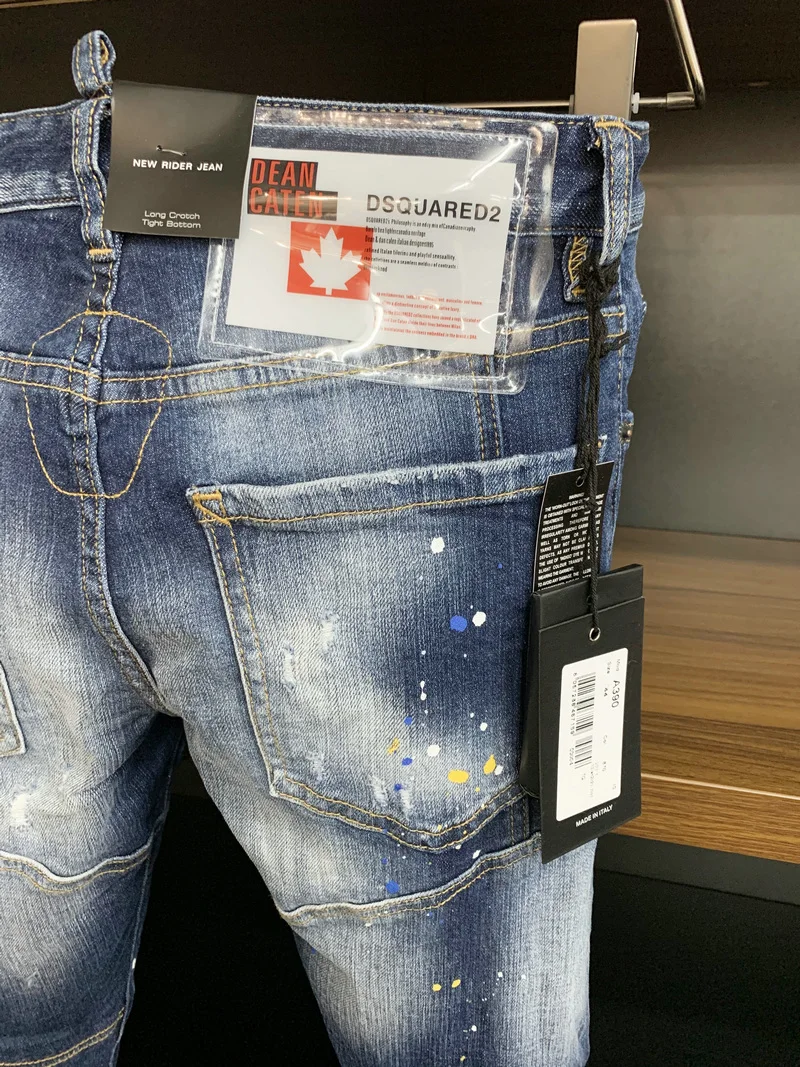 New Men's Dsquared2 Buttons Jeans Ripped For Male Skinny  Pants Men's Denim Trousers Top Quality Slim Jeans A390