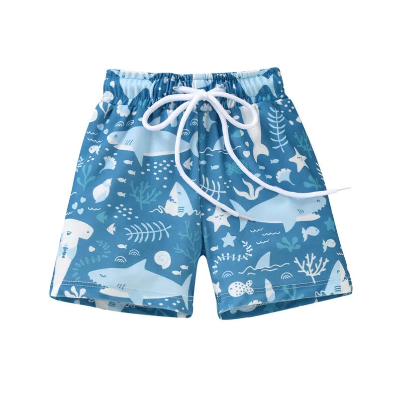 

2022 Baby Boys Swim Trunk Cartoon Shark Print Swimwear Childrens' Beach Shorts 6M-5Y