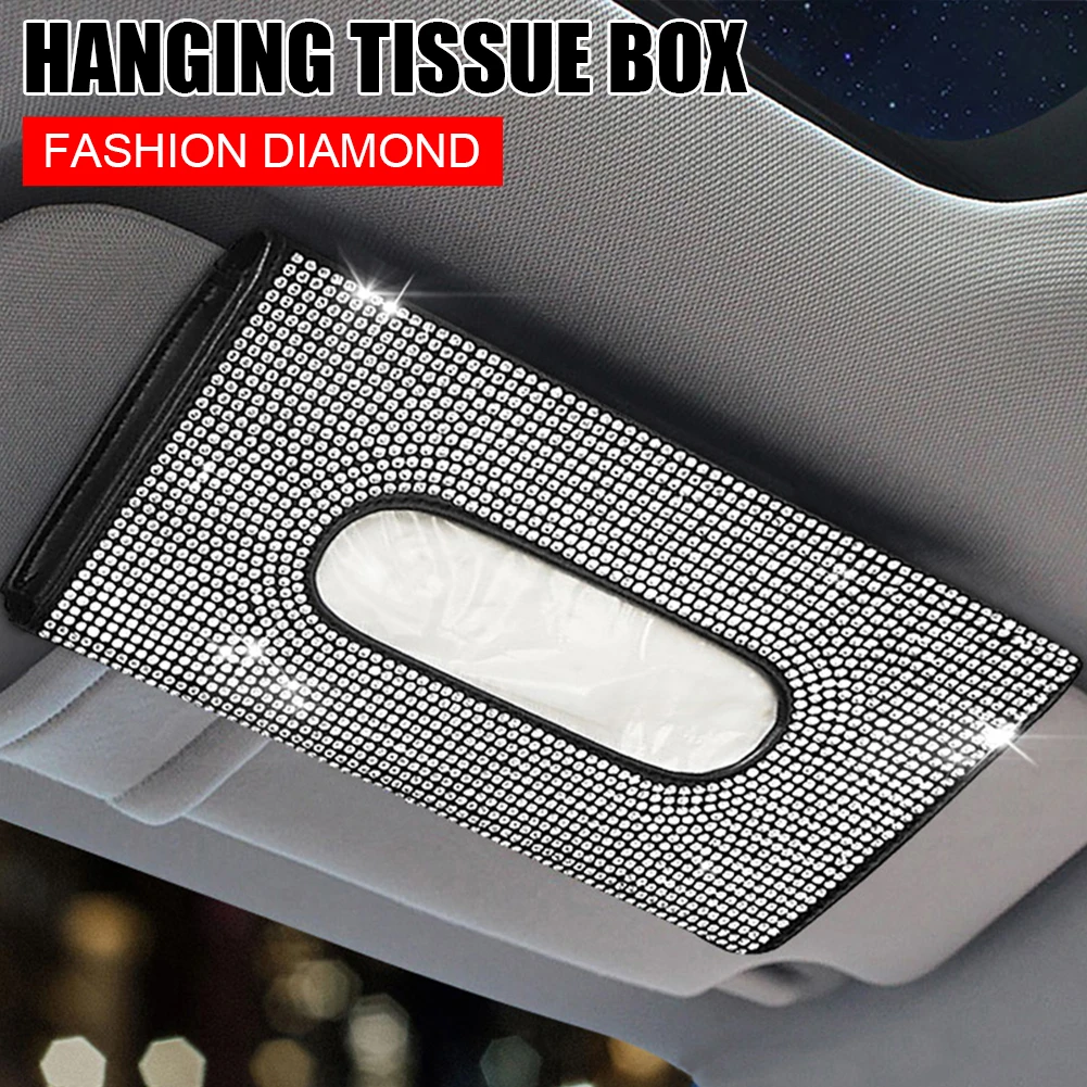 

Car Bling Kit Sun Visor Tissue Holder PU Leather Shiny Rhinestones Crystal Tissue Box Car Decor Interior Accessories for Women