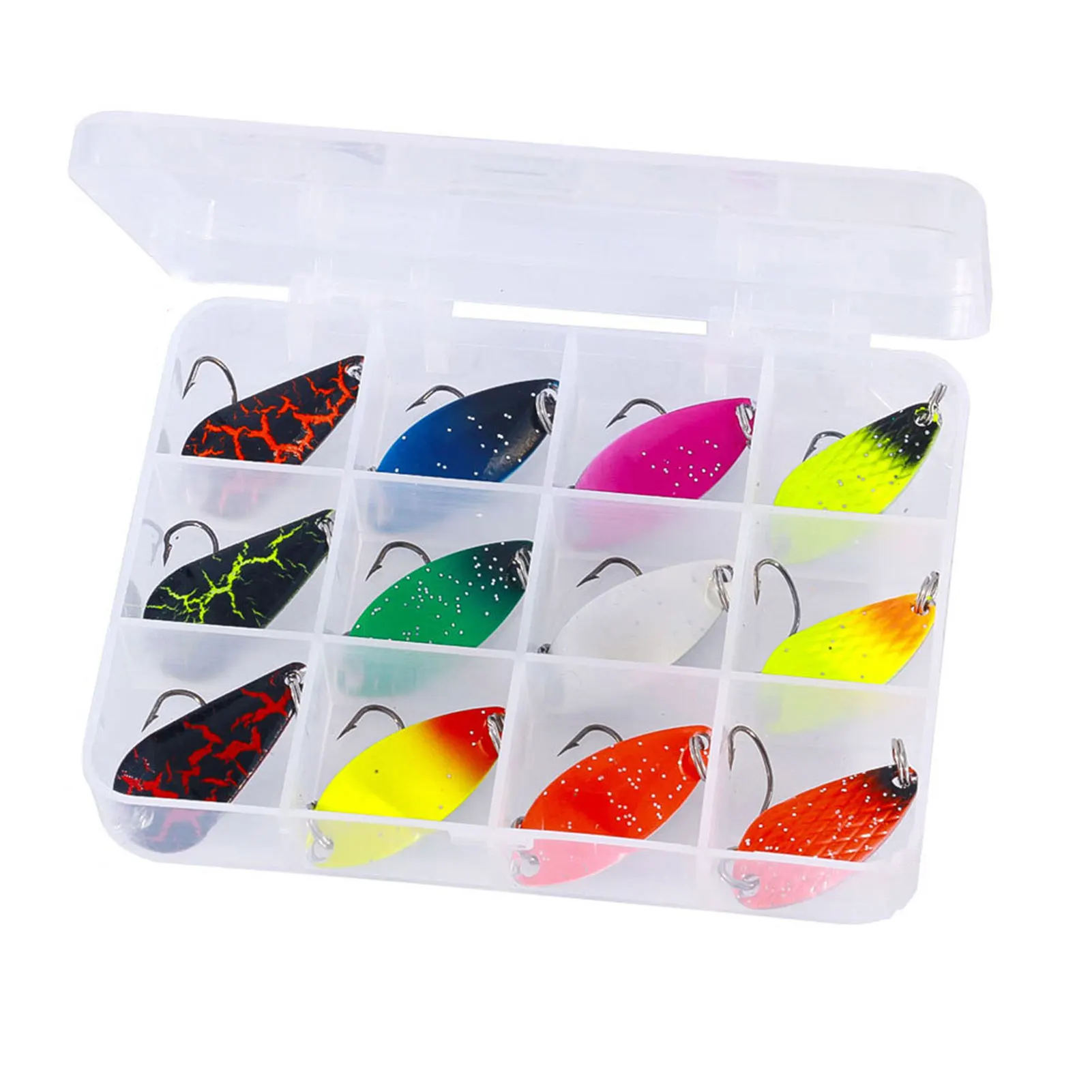 

12pcs Pre-Rigged Fishing Spoon Lures Highly Visible Jig Head Fishing Spoon for Fishing Equipment Attracting Fish