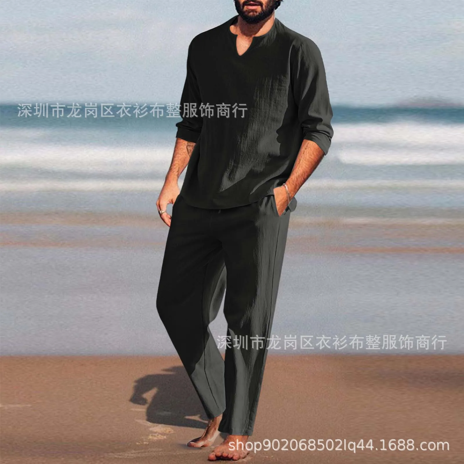 Fashion Men Set Hot Sale High Quality Soft Set Men's New Summer Beach Style Cotton Linen Set