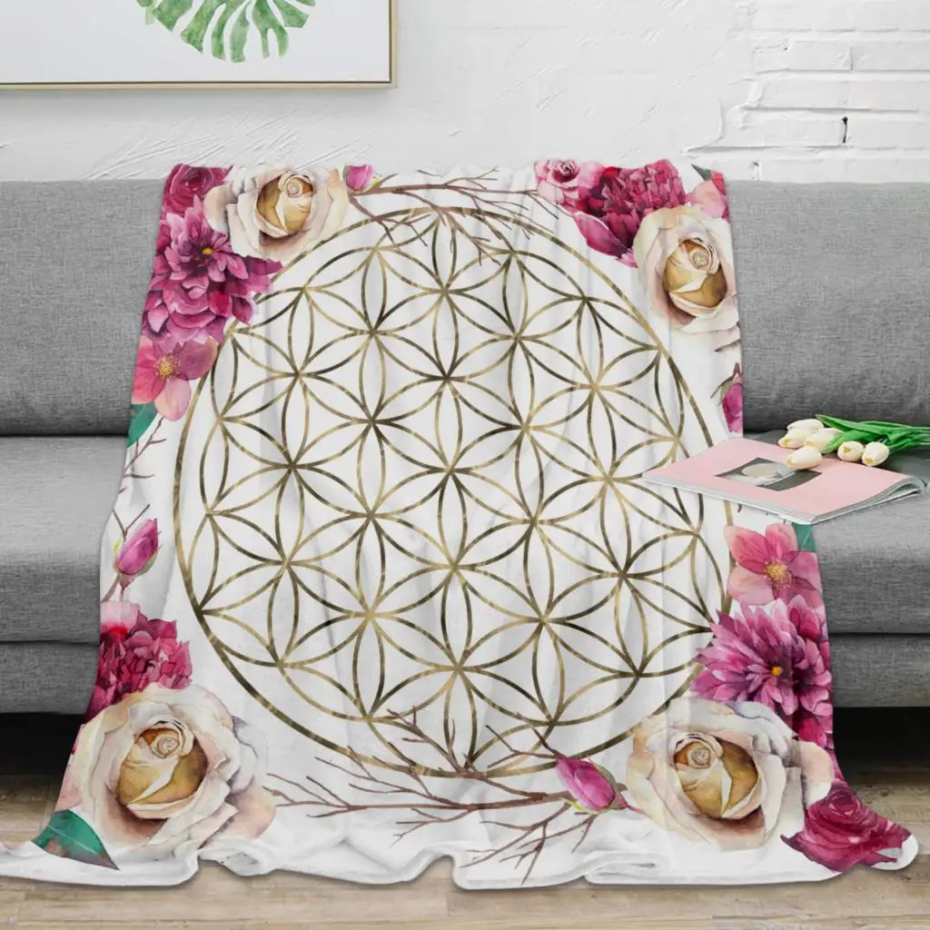 

Flower of Life Sacred Geometry Star Cluster Print Mandala Religious Soft Throw Blankets for Sofa Plush Quilt Flannel Blankets