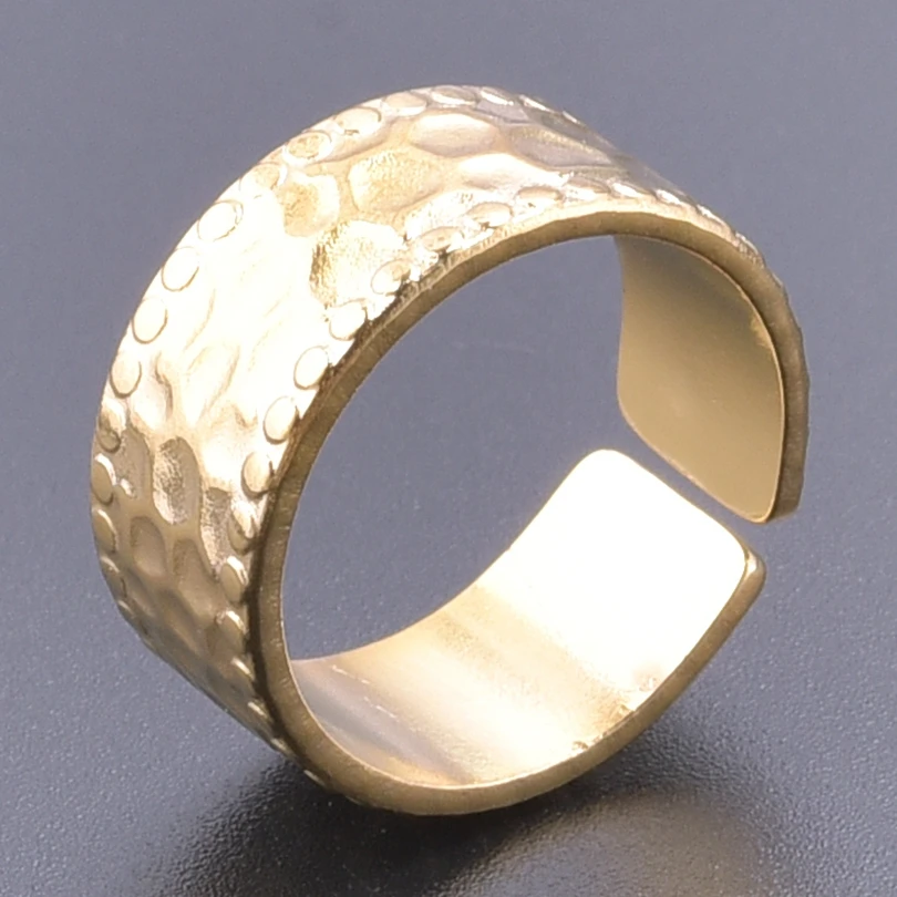

Concave Pattern Wide Face Simple Gold Color Finger Ring Men And Women Cold Wind Openings Adjustable Oil Pressure Ring Jewelry