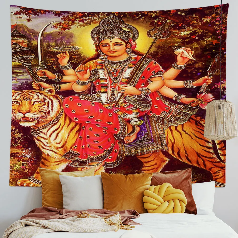 

Hindu God Goddess Saraswati Tapestry Religion India Ganesha Wall Hanging For Religious Ceremony Home Living Room Spiritual Decor