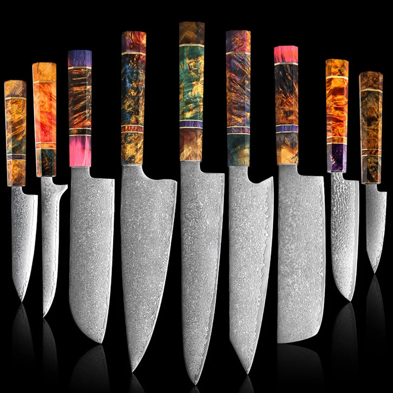 

GoodEZ Profesional Damascus Knife Santoku Forged Handmade Kitchen Knives Set Cute Camping Cooking Cleaver Chef Butcher Knife Set
