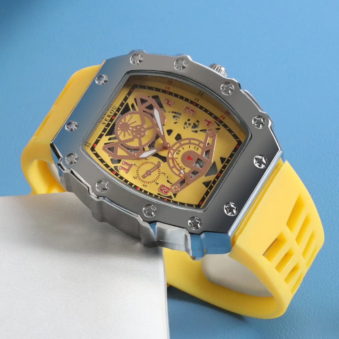 Personalized Fashion Wine Barrel Watch Men's Sports Versatile Watch Hollowed Out Calendar Luminous Quartz Watch Jtx3