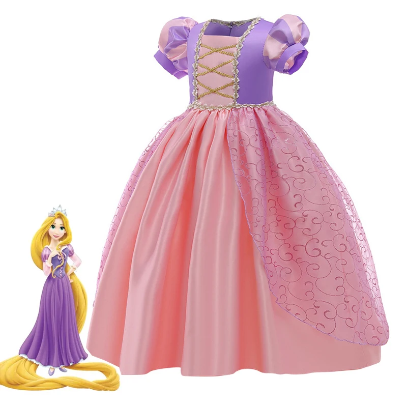 

Disney Rapunzel Dress Contrast Color Short Puff Sleeve Ball Gown Princess Dresses Children Girls Halloween Cosplay Costume