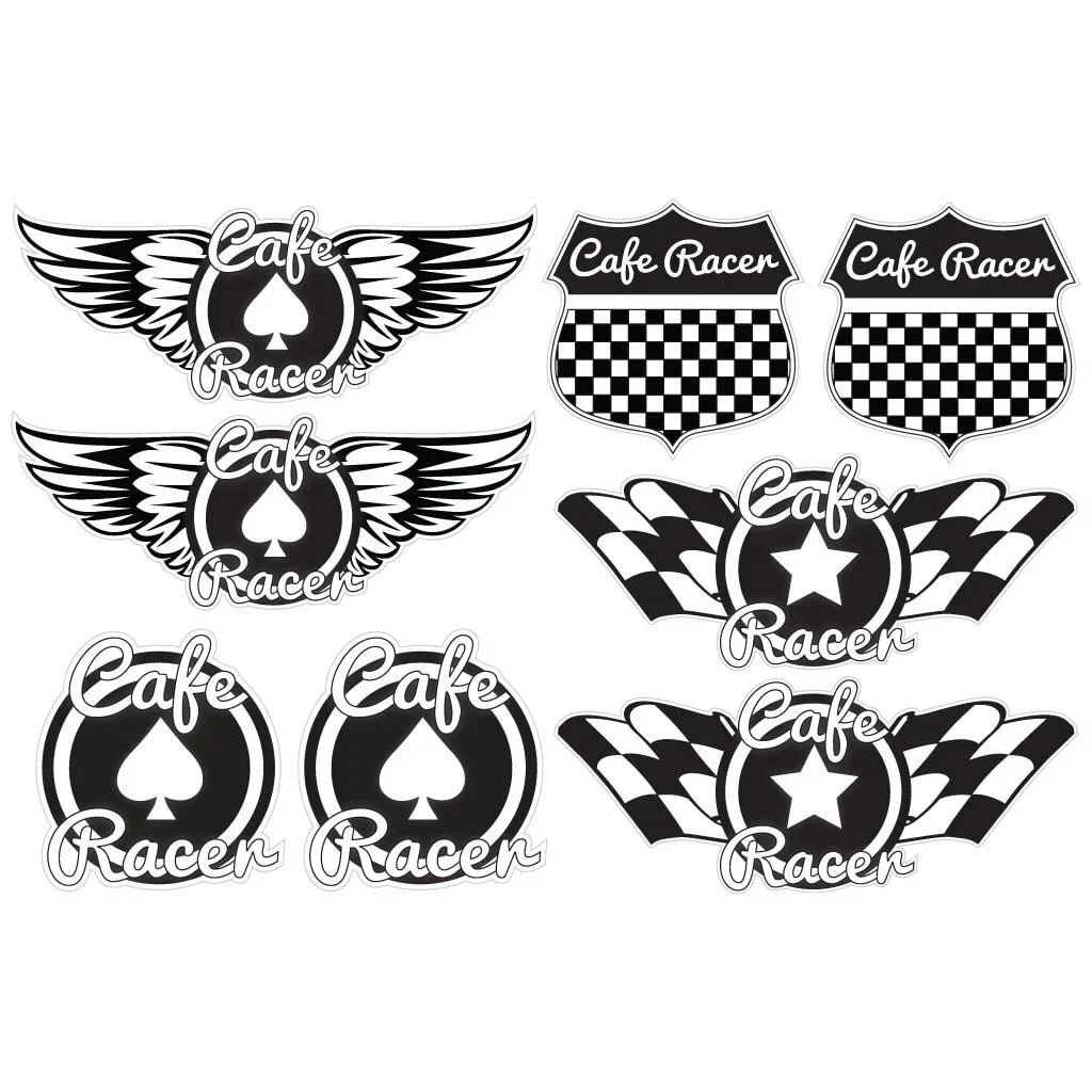 1 Набор стикеров для Кафе Racer x8 черно-белый клетчатый флаг мотоциклетный шлем