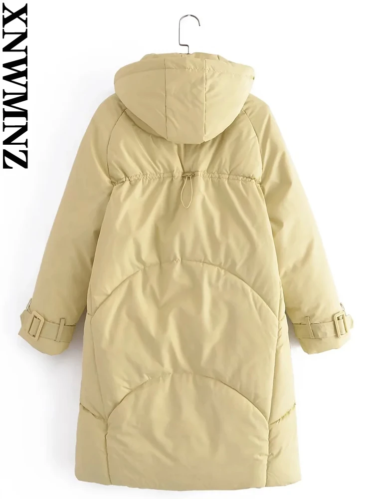 XNWMNZ 2022 Women Fashion Hooded Long Cotton Clothes Woman Retro Pocket Oversize Jackets Winter Coat Female Chic Outwear