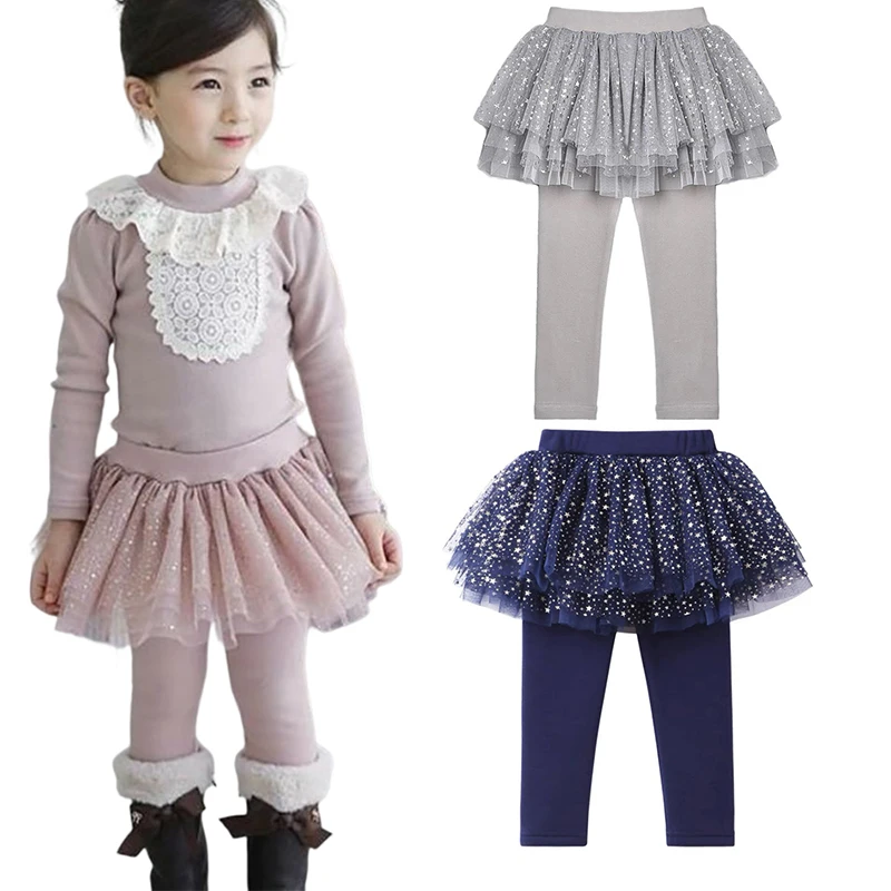 Winter Girls Trouser Skirts Children Cotton Culottes Sequined Leggings For 1-7Years Kids Thickened Baby Princess Leggins