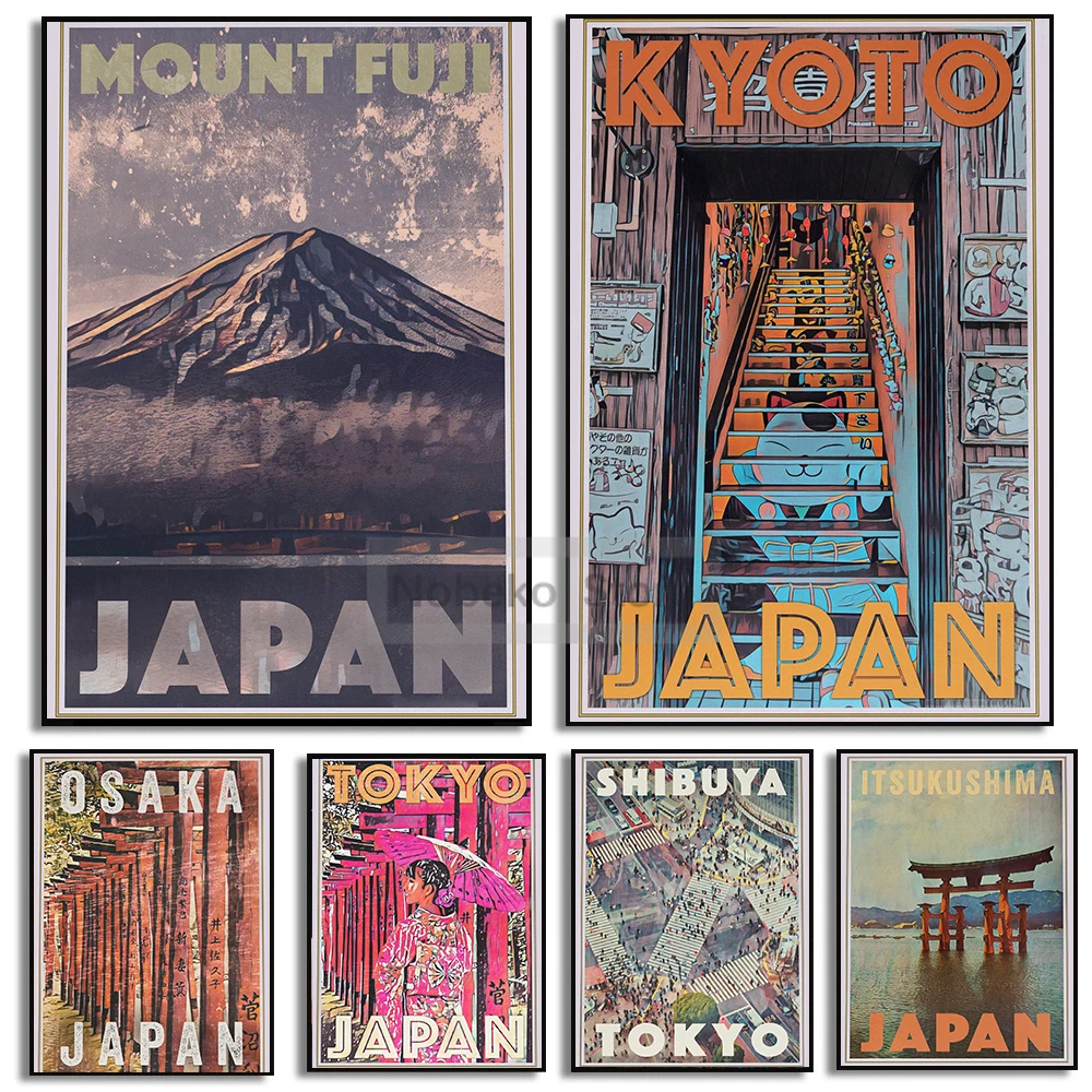 Винтажный японский туристический постер Токио Киото Осака Мияjima принты холст
