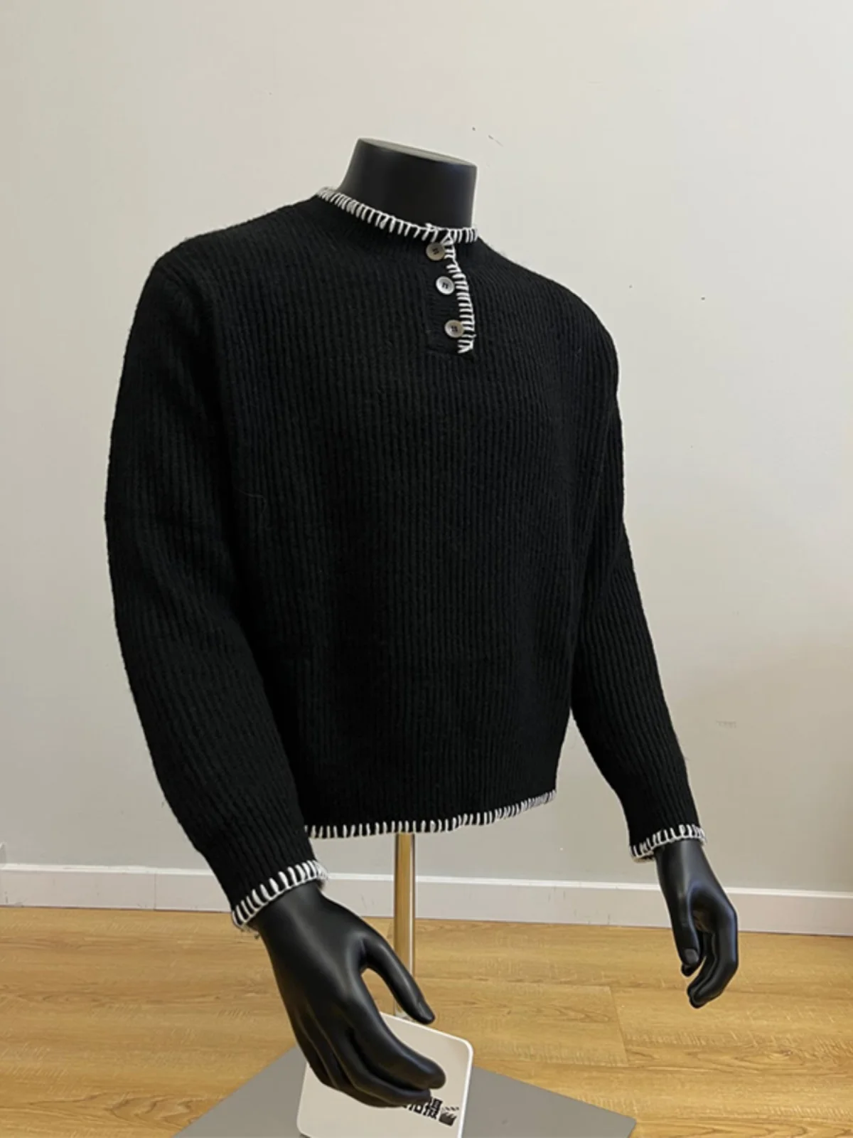 Зеленый свитер с воротником Генри мужской зимний корейской серии Sense of Atmosphere Wear