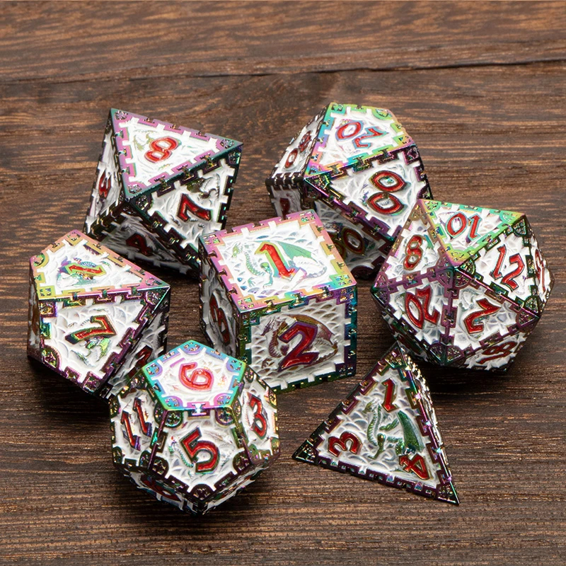 Silver Green Polyhedral Metal Dnd Dice Set 7 Pcs RPG D&ampD D+D Dungeon And Dragon D20 D12 D10 D% D8 D6 D4 Table Role Playing Game |