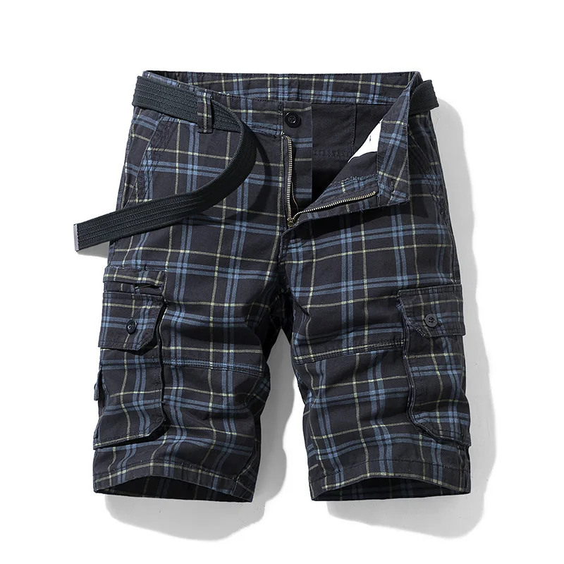 New Summer Men Cotton Cargo Shorts Mens Casual Breeches Bermuda Fashion Stripe Beach Pants Cargo Short Men Clothing Knee Length