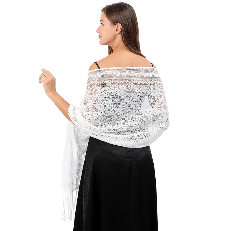 

Elegant Women Solid Lace Evening Dress Shawl Sheer Hollow Bridal Bridesmaid Boleros Wraps Mesh Wedding Capes Party Shawls