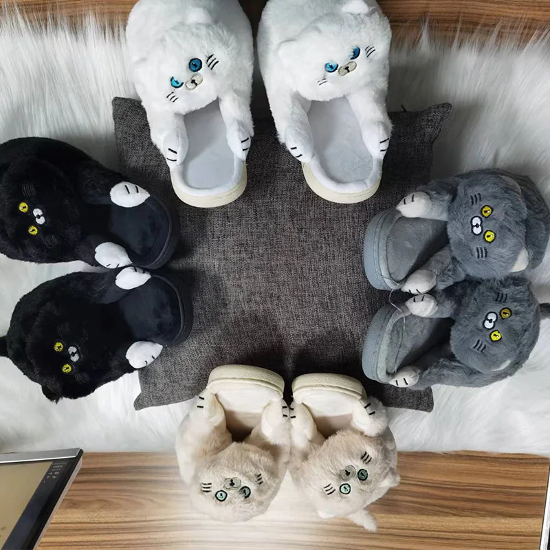 Winter Plush Slippers for Women Funny Designer Hug Cat Ladies Indoor Home Kawaii Slides Slippers Cuddly Cat Girls Gift Slipper