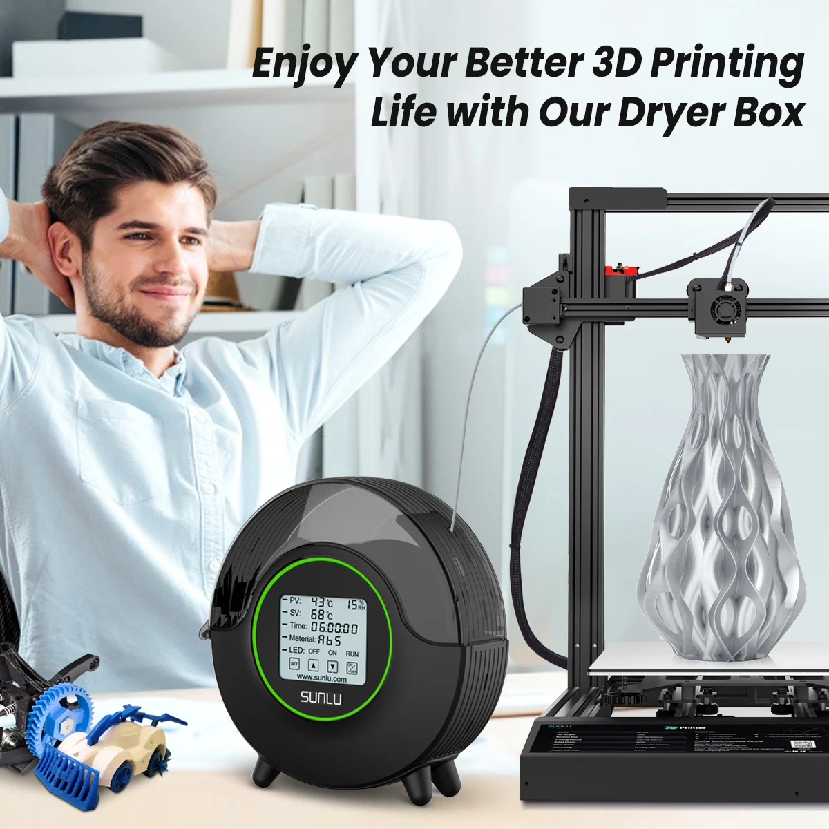Сушилка для наполнителя SUNLU 3D S2 FilaDryer сухая коробка 360 ° с объемным удержанием