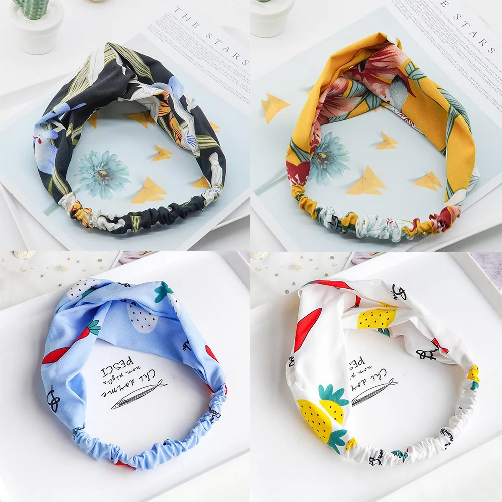 

2020 New Women Summer Hair Bands Print Flower Headbands Fashion Vintage Cross Turban Bandage Bandanas Hair Accessories FD711