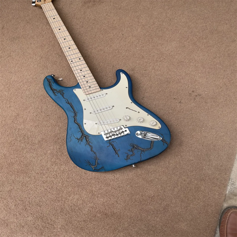 

Free shipping, high quality antique, made old electric guitar, blue, silver hardware