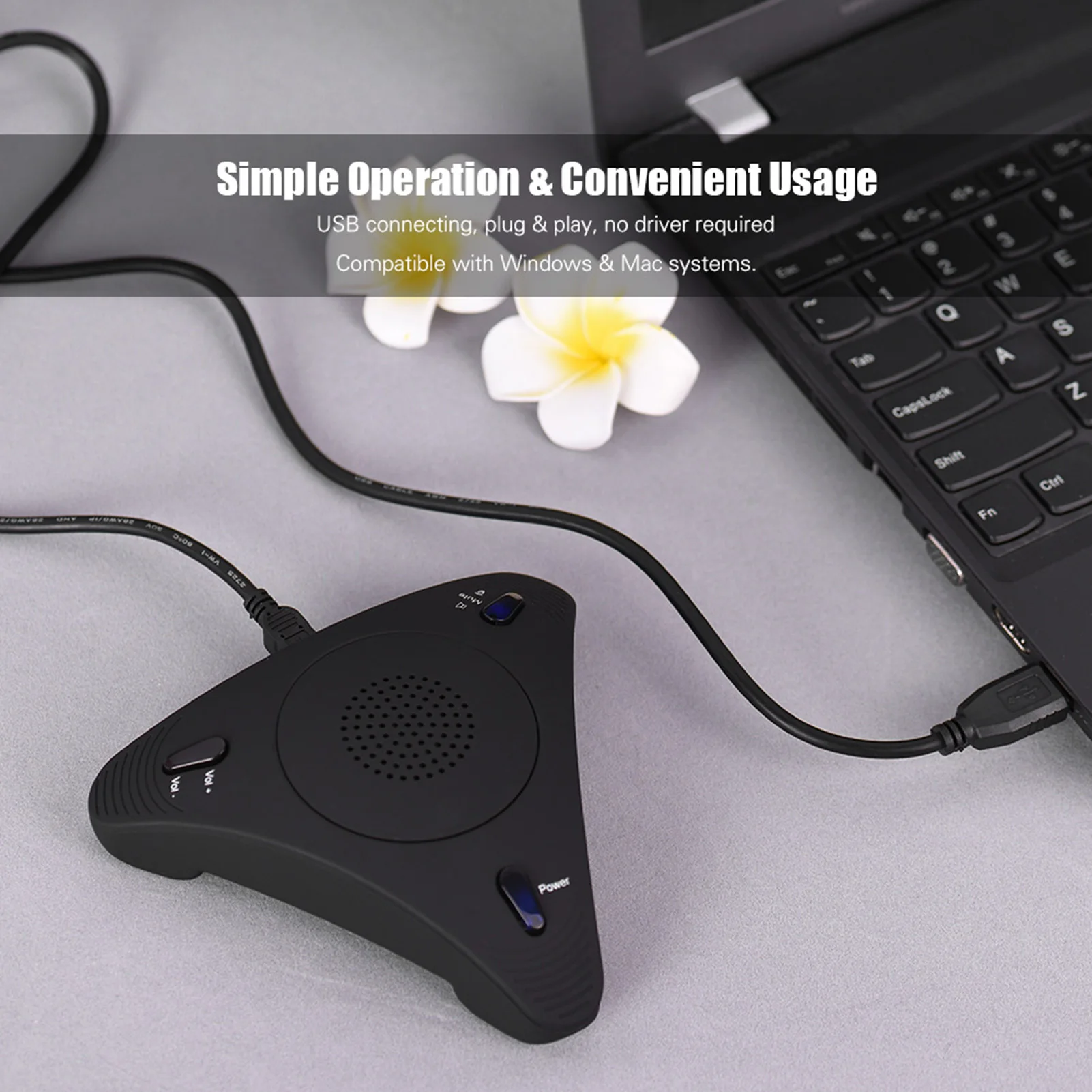 

USB Microphone Desktop Computer Conference Omnidirectional Condenser Speakerphone 360° Audio Pickup Plug & Play for Meeting