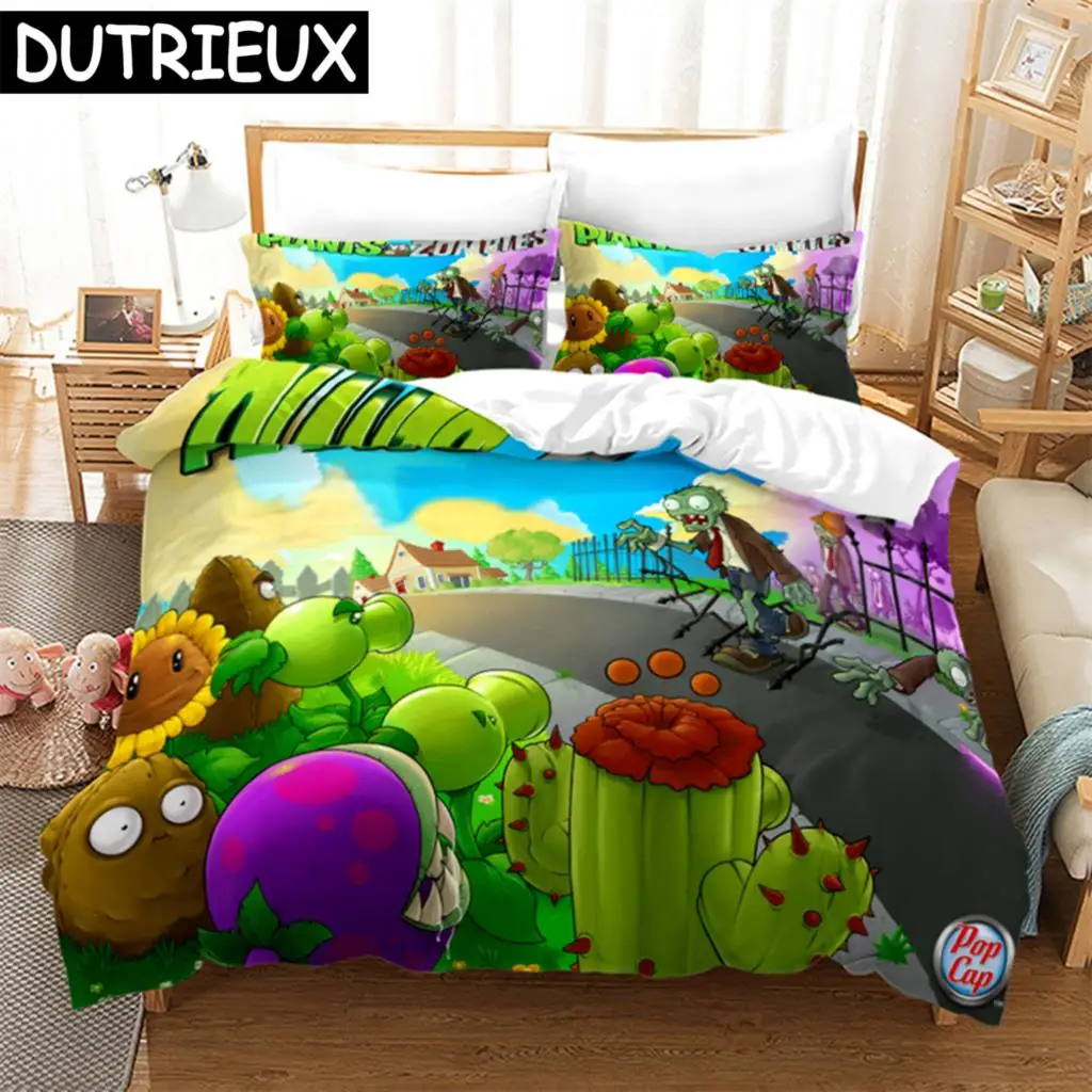 

New Plant Zombie Pattern Cartoon Duvet Cover Set Pillowcase Twin Full Queen King 3d Bedding Set Single Double Size Home Textile