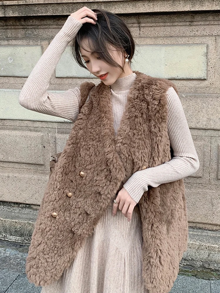 Женский жилет из искусственной овечьей шерсти осенне-зимняя женская весенняя
