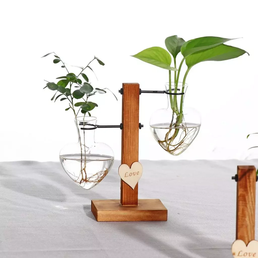 

NEW2022 Test Tube Flower Vase Wooden Stand Flower Pots for Hydroponic Plants Office Home Decoration