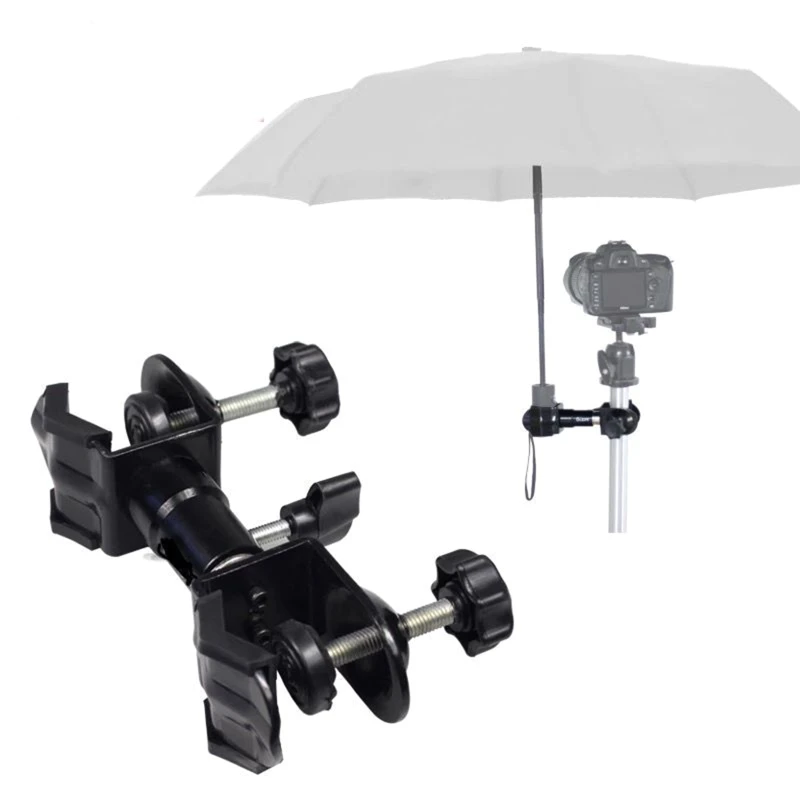 Camera Umbrella Clip Mount Outdoor Tripod Umbrella Holder Clip Bracket Stand Dual-head U-clamp Photography Accessory