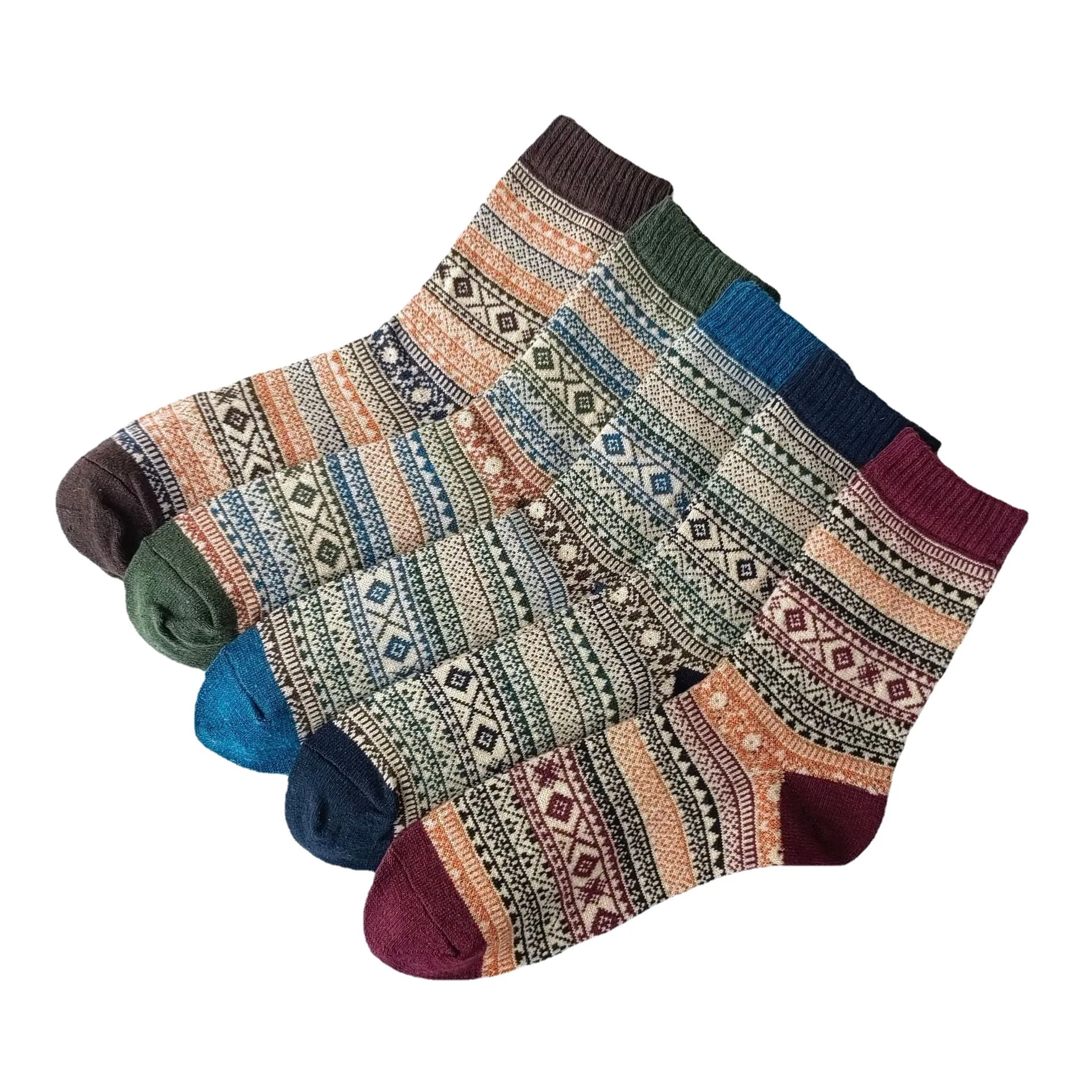 New male wool cotton mixed socks men's floor socks men retro ling thick thread socks thick and warm Various patterns