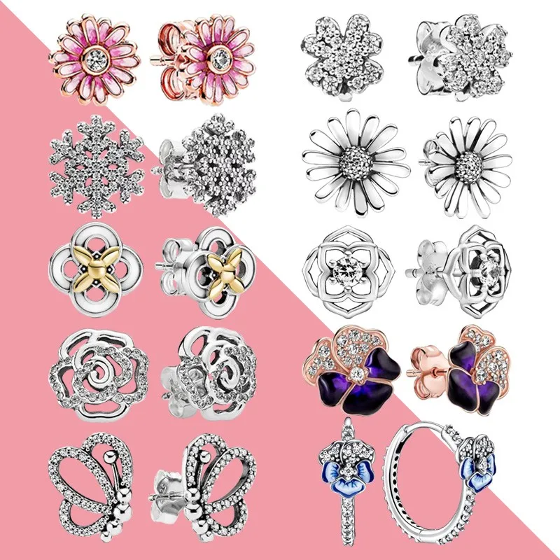 

New 925 Sterling Silver Glittering Butterfly Rose Pansy Women's Pan Earrings Suitable For Wedding Gifts Fashion Charm Jewelry
