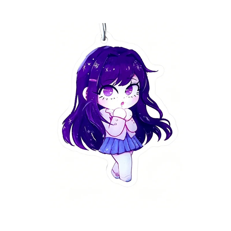 Фото Акриловый брелок DDLC с белой бронзовой застежкой: Сайори, Юри, Моника, Нацуки. Аниме-шарм для сумки, коллекционный кулон по игре, подарок для фанатов и коллекционеров. №2
