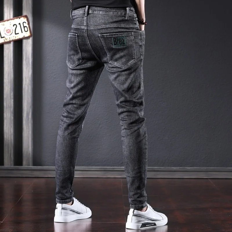 Autumn Black Gray Jeans Men Casual Slim Fit Pencil Pants Fashion Korean Style Denim Trousers CP2175