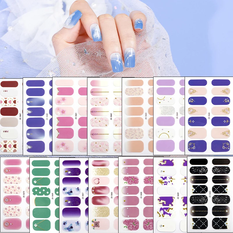 14Pcs/Sheet Korea Style Nail Stickers Full Cover Sticker Wraps Decora DIY Manicure Slider Vinyls Nails Decals Art - купить по