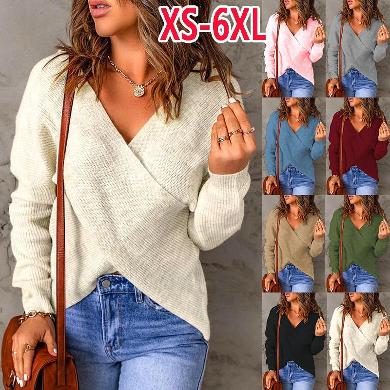 Купи 2022 Women Fashion Autumn Winter Casual Long Sleeve Top Open Back Slim Fit Pullover Sweater Coat V Neck Knit Sweater за 660 рублей в магазине AliExpress