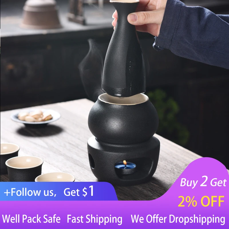 

Cool Designer Ceramic 4 Cup Wine Pot Set Vintage Ceramic Sake Warmer Jug Glasses Household Spirits Rice Wine Vodka Copas De Vino