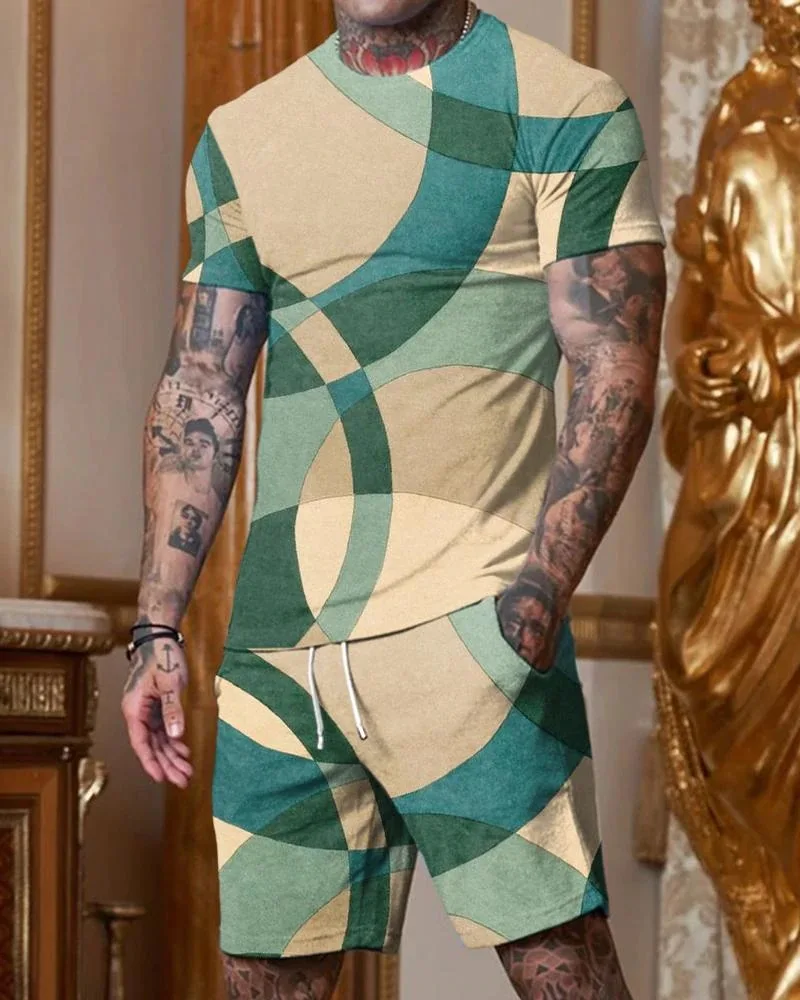 2023 Casual Wear Men's Summer Clothes Sportswear Short Sleeve T-shirt Retro Men's 2-piece Set Fashion Large Size Street Wear