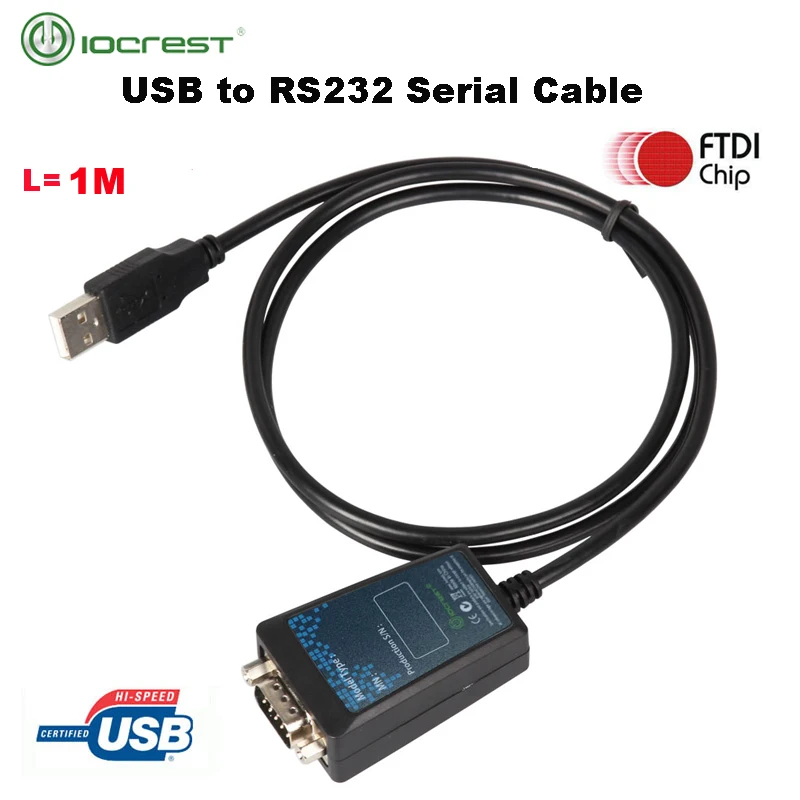 

IOCREST 1M USB 2.0 to RS-232 Male (9-Pin) DB9 Serial Cable with FTDI Chipset Support Win10