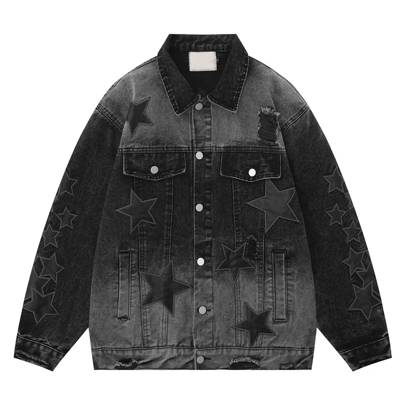 

Mens Hip-Hop Washed Denim Jacket Patch Star Embroidery Women Coat Unisex Bomber Pink Cowboy Outwear Spring Autumn Street Jackets