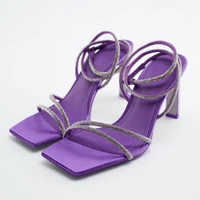 zrack 2022 summer women high heels evening sandals female ankle buckle purple square toe shoes lady valentine party sexy pumps