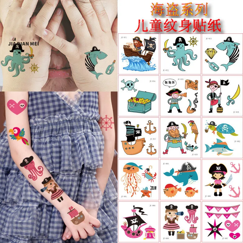 

10 шт. Детские Мультяшные Пиратские Татуировки капитан сокровище животное корабль искусство водонепроницаемые временные наклейки тату для Детей Забавные игрушки