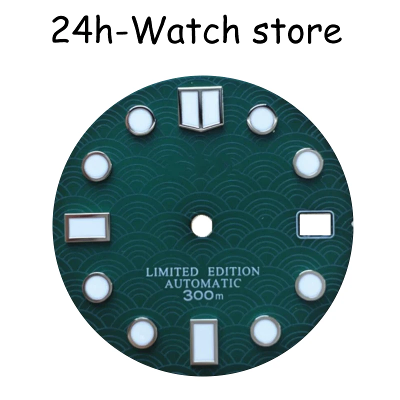 Enlarge NH35 dial Super luminous Samurai abalone skx007 / 009 Mini Japanese wave dial 28.5mm  3 o'clock/3.8o'clock