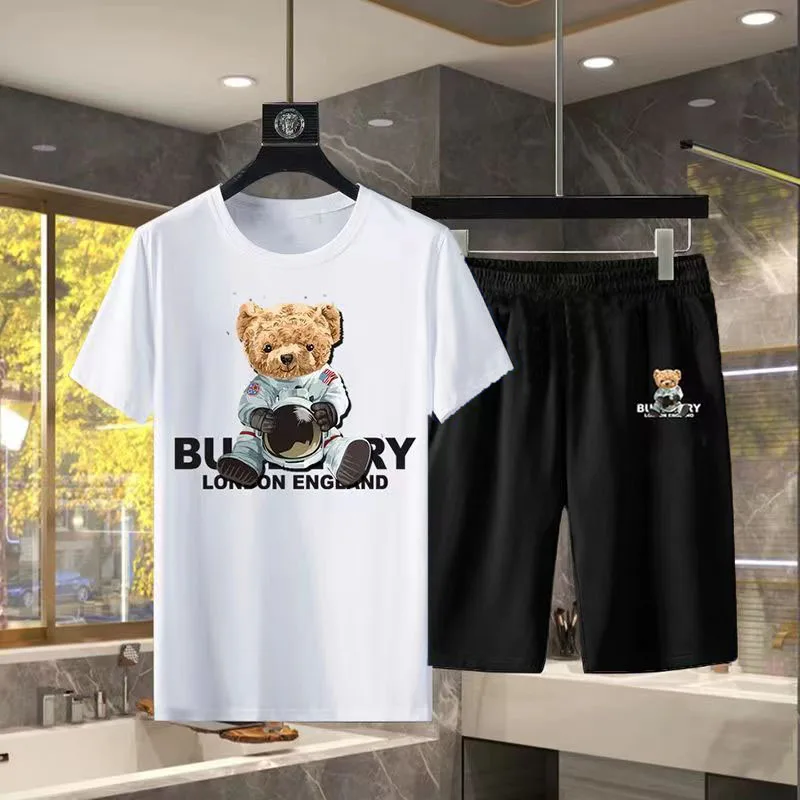 

Summer Casual Style Cotton T Shirt and Shorts Set Luxury Brand Short Sleeve Men's T-Shirt Doll Bear Print Men And Women T Shirt